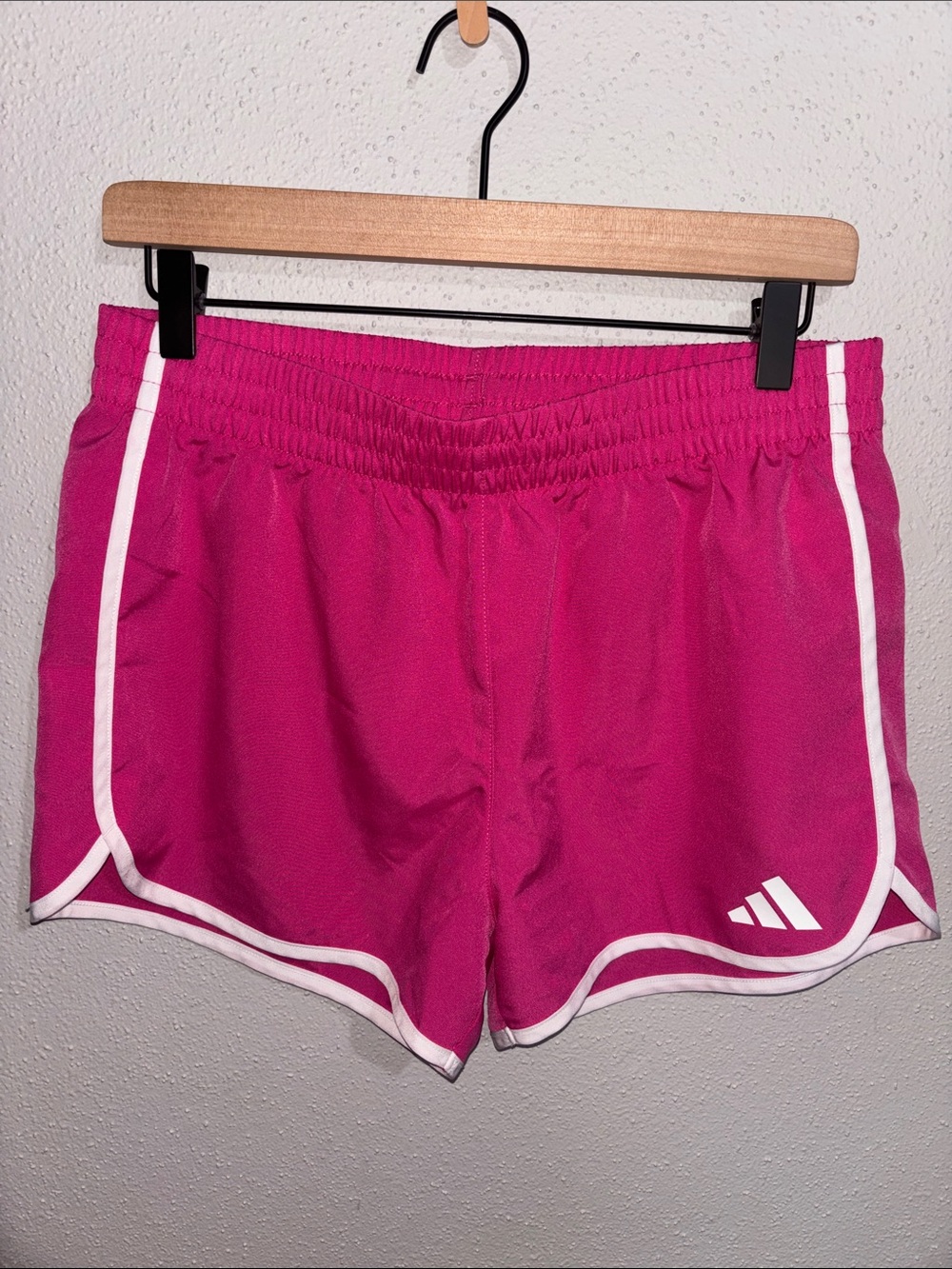 adidas - Girls Hot Pink Athletic Shorts with White Trim (xl/16)